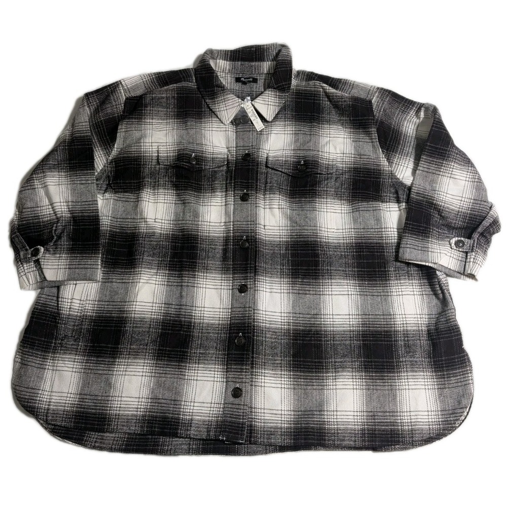 Madewell Twill Flannel Shirt Jacket Womens 4X Brown Cream Windowpane Plaid NWT